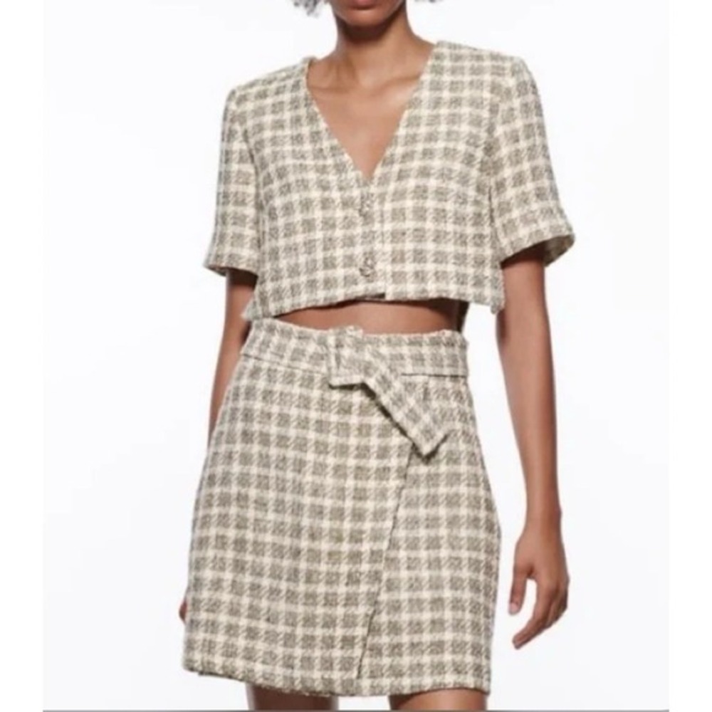 Zara Womens Gray Black White Plaid Short Sleeve Dress Large‎